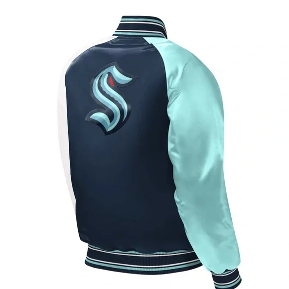 Seattle Kraken Navy Teal White Bomber Jacket - Picture 7 of 7